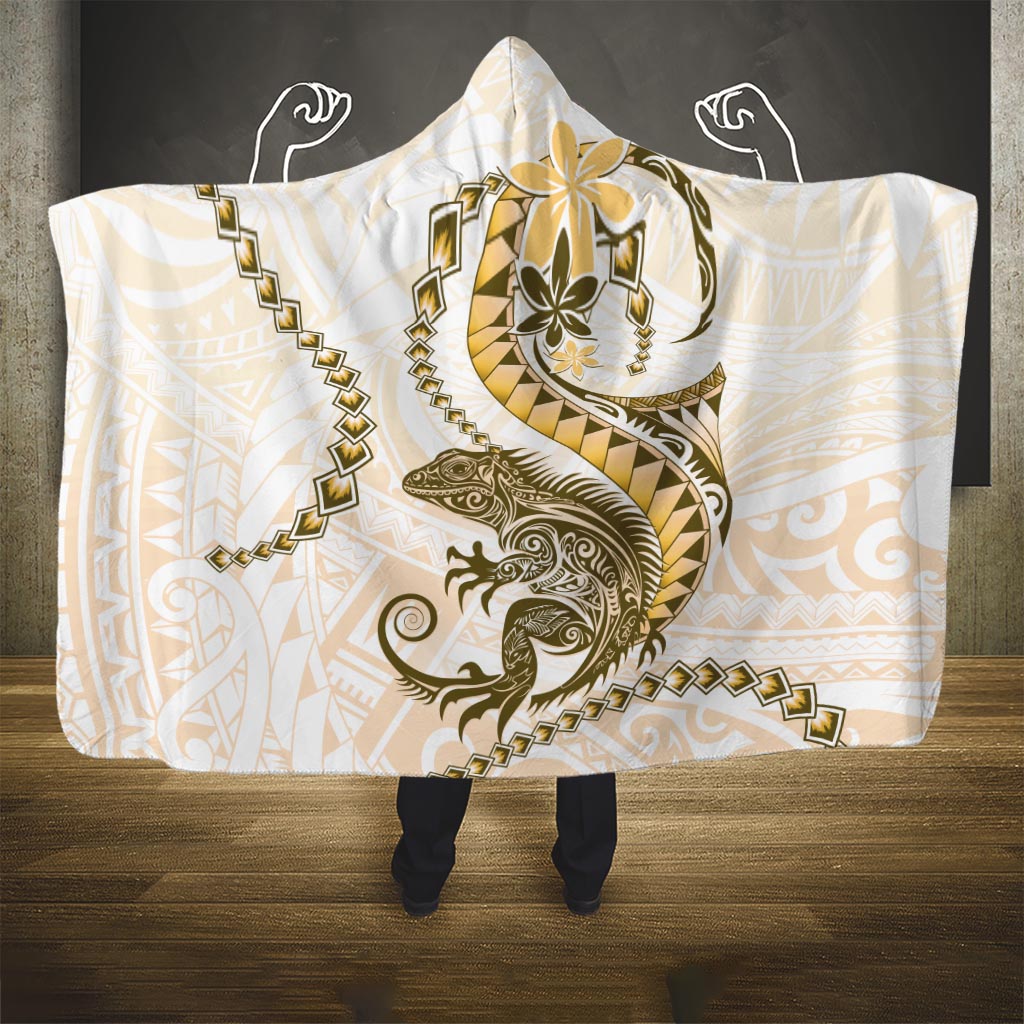 Gold Maori Tuatara Hooded Blanket Luxury Pastel Pattern