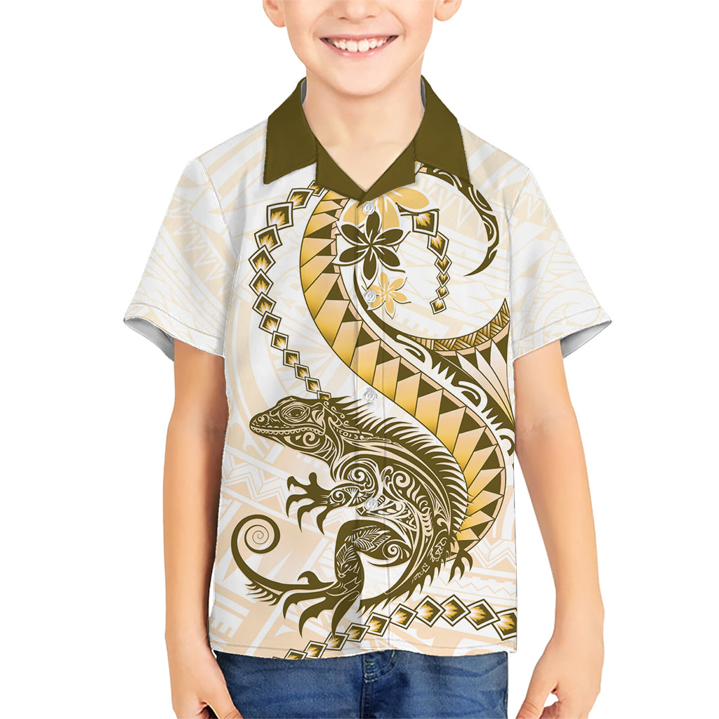 Gold Maori Tuatara Kid Hawaiian Shirt Luxury Pastel Pattern