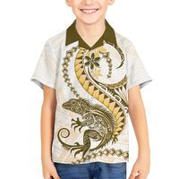 Gold Maori Tuatara Kid Hawaiian Shirt Luxury Pastel Pattern