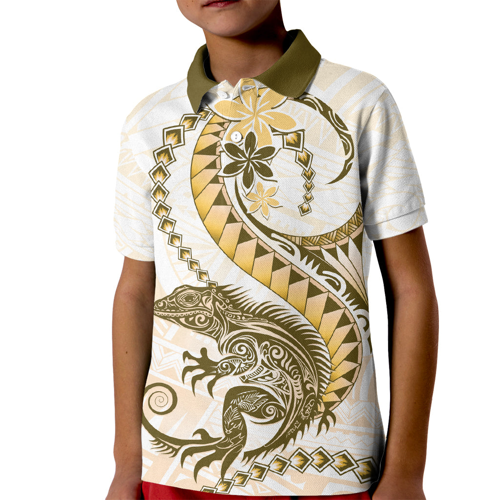 Gold Maori Tuatara Kid Polo Shirt Luxury Pastel Pattern