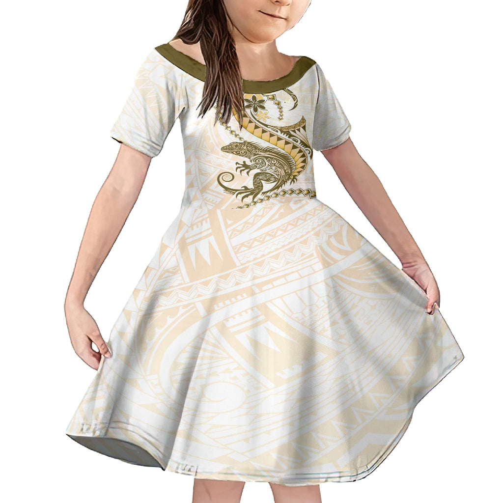 Gold Maori Tuatara Kid Short Sleeve Dress Luxury Pastel Pattern