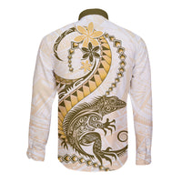 Gold Maori Tuatara Long Sleeve Button Shirt Luxury Pastel Pattern