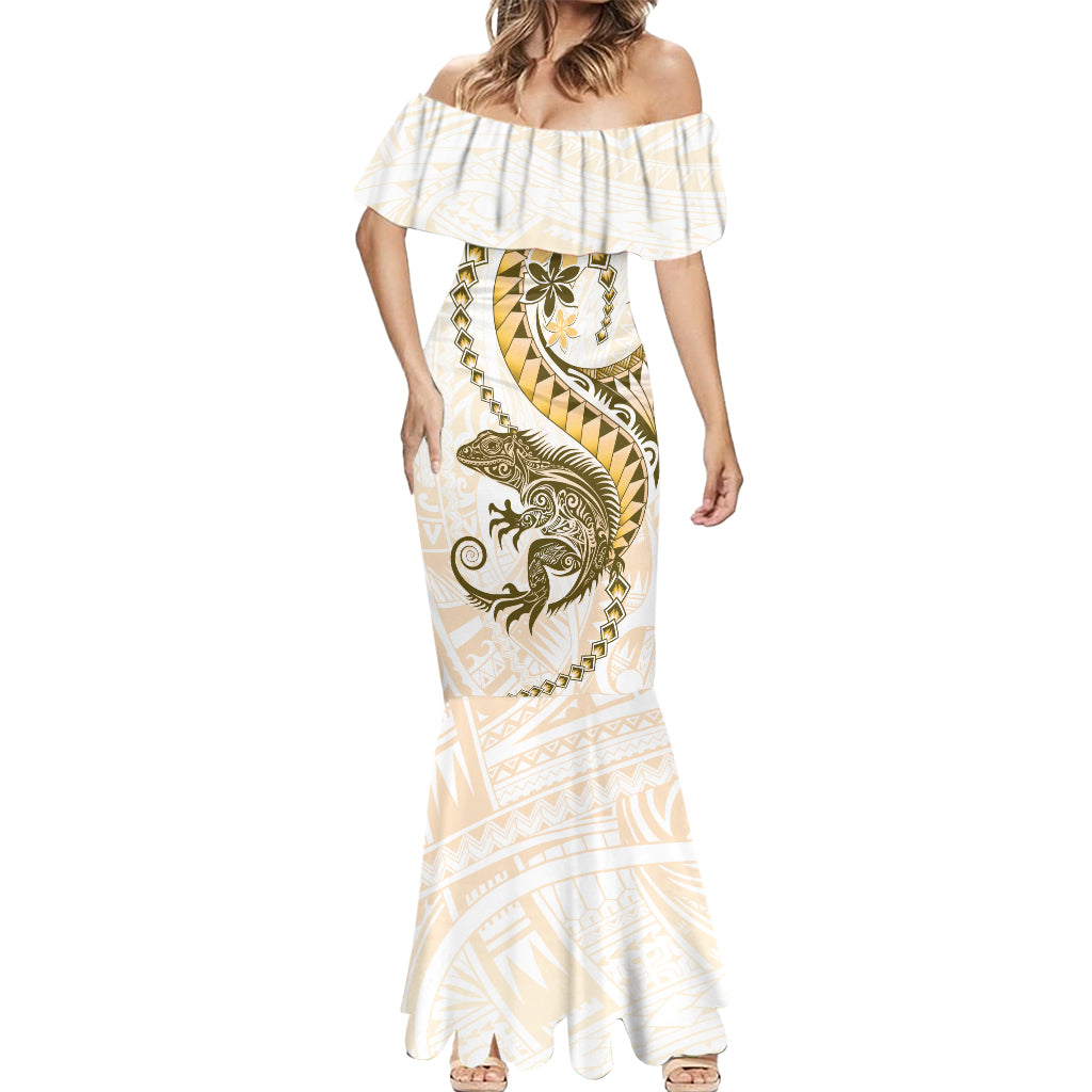 Gold Maori Tuatara Mermaid Dress Luxury Pastel Pattern LT01 - Polynesian Pride