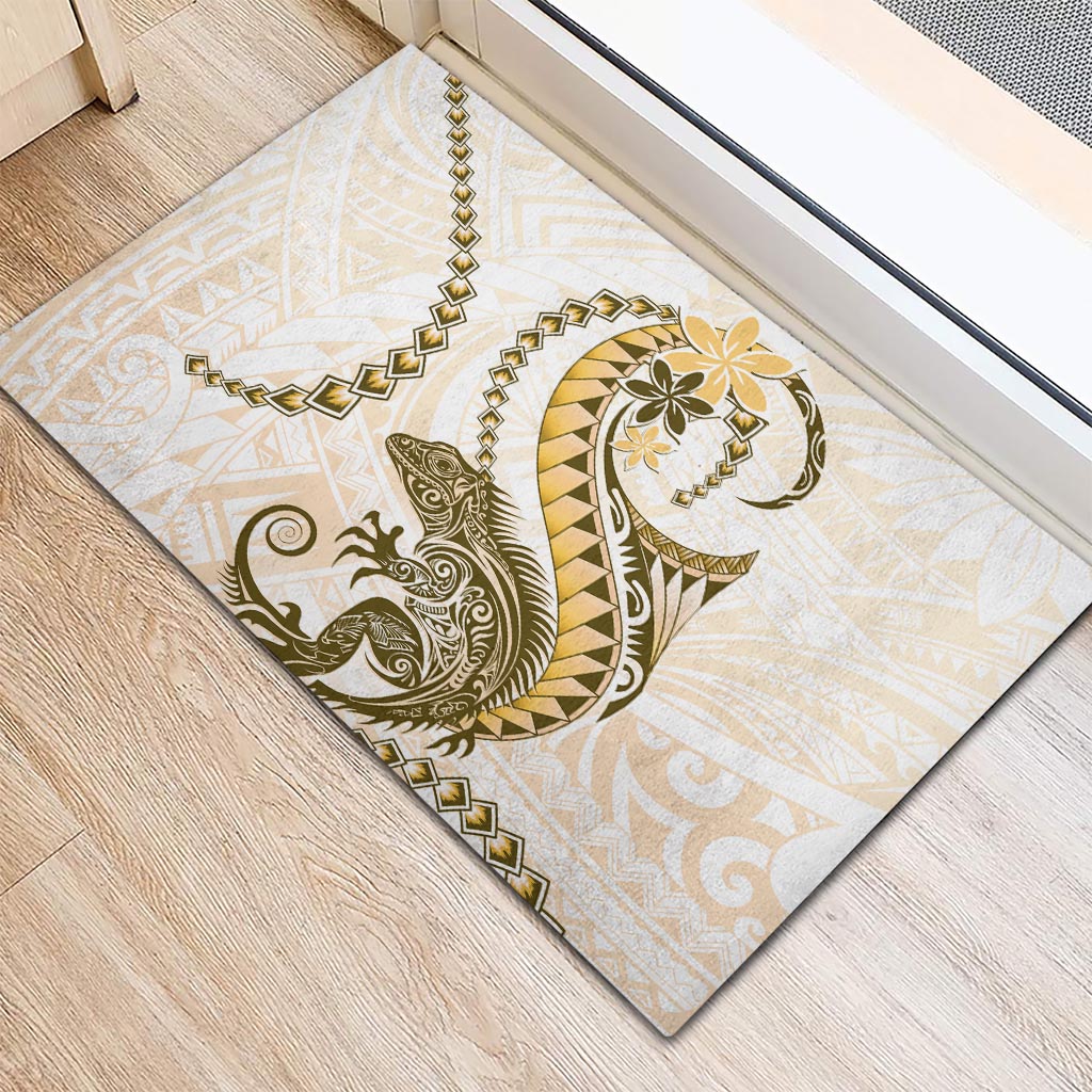 Gold Maori Tuatara Rubber Doormat Luxury Pastel Pattern