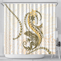 Gold Maori Tuatara Shower Curtain Luxury Pastel Pattern