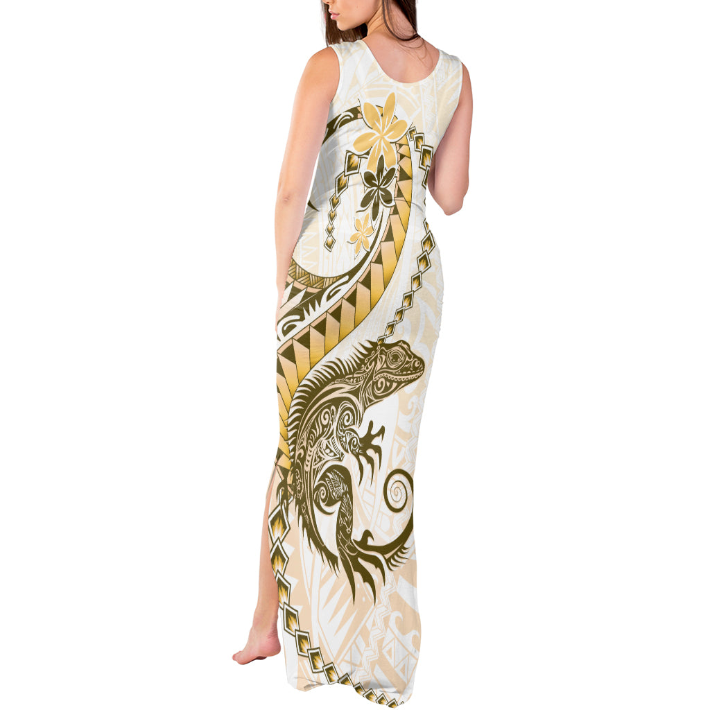 Gold Maori Tuatara Tank Maxi Dress Luxury Pastel Pattern