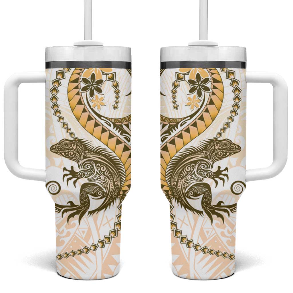 Gold Maori Tuatara Tumbler With Handle Luxury Pastel Pattern