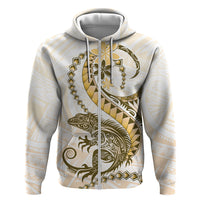 Gold Maori Tuatara Zip Hoodie Luxury Pastel Pattern LT01 Zip Hoodie Gold - Polynesian Pride