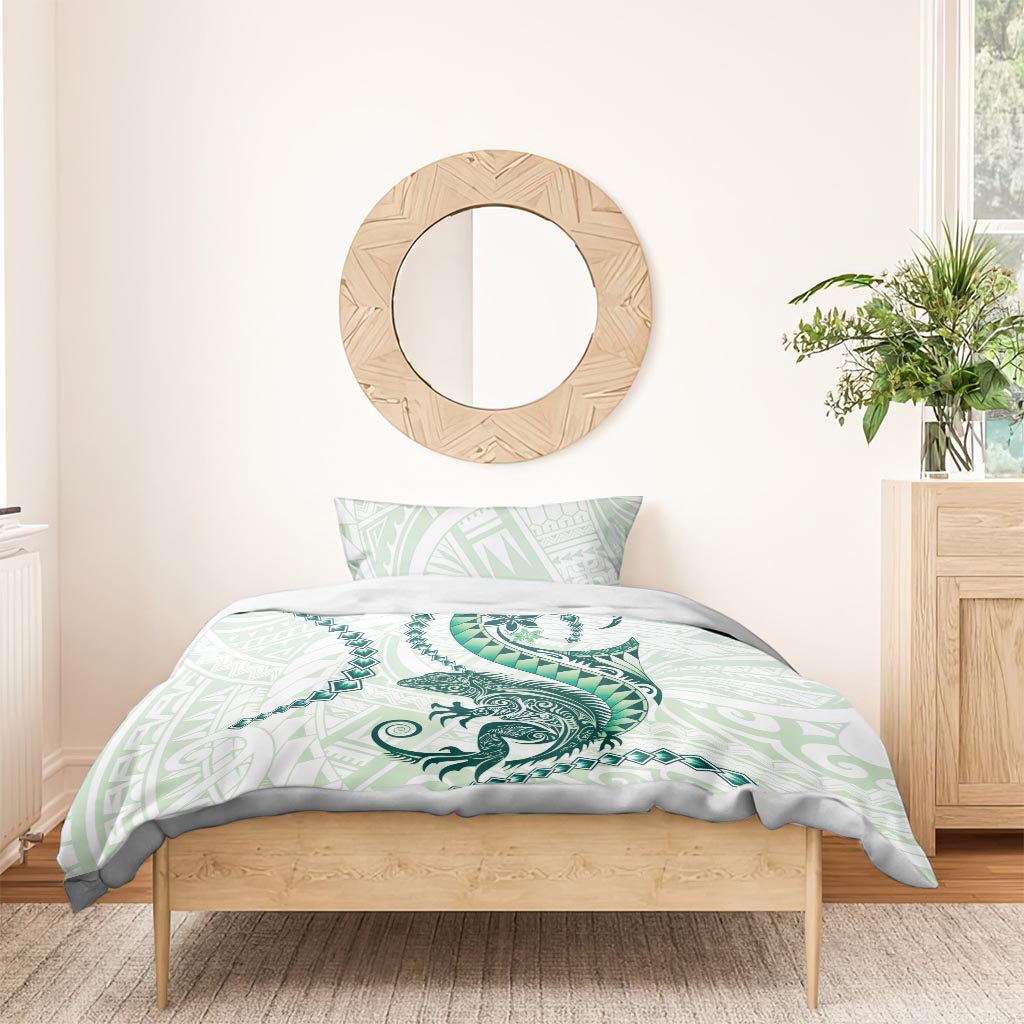 Green Maori Tuatara Bedding Set Luxury Pastel Pattern