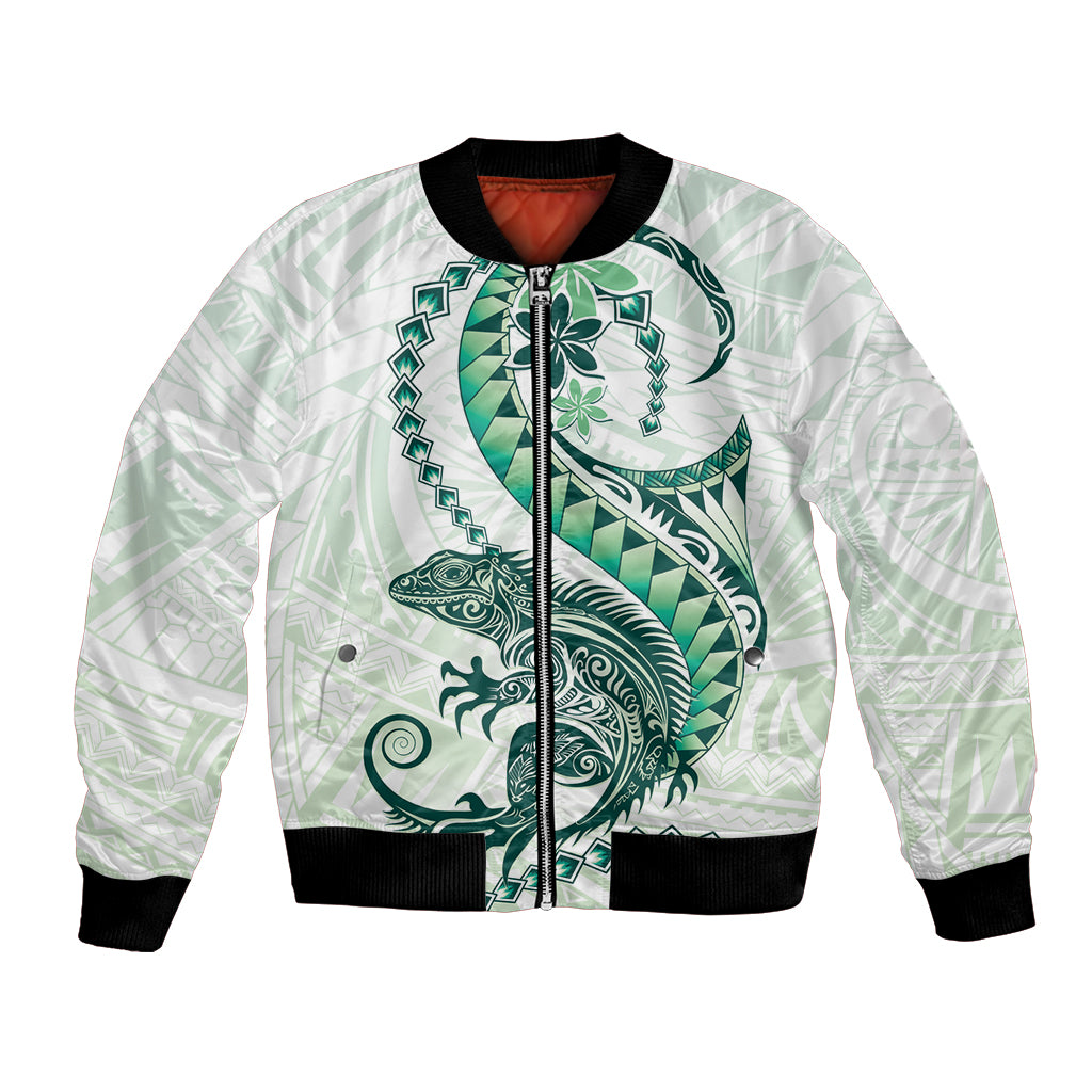 Green Maori Tuatara Bomber Jacket Luxury Pastel Pattern LT01 Unisex Green - Polynesian Pride