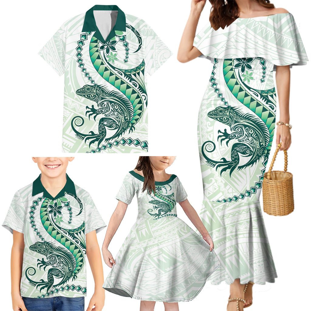 Green Maori Tuatara Family Matching Mermaid Dress and Hawaiian Shirt Luxury Pastel Pattern