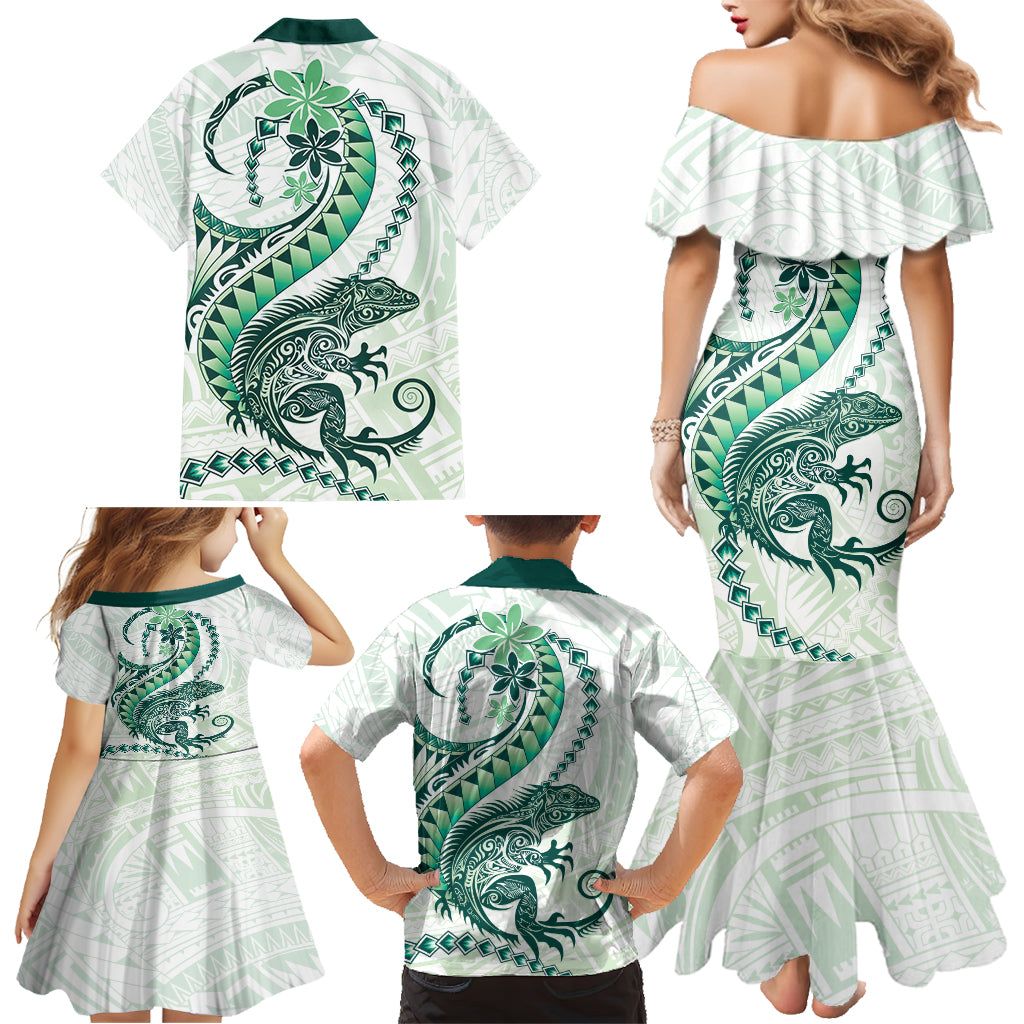 Green Maori Tuatara Family Matching Mermaid Dress and Hawaiian Shirt Luxury Pastel Pattern