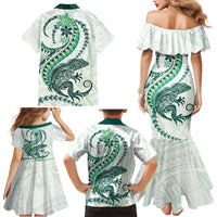 Green Maori Tuatara Family Matching Mermaid Dress and Hawaiian Shirt Luxury Pastel Pattern