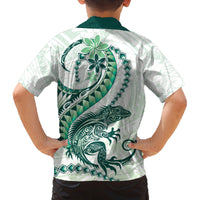 Green Maori Tuatara Family Matching Puletasi and Hawaiian Shirt Luxury Pastel Pattern LT01 - Polynesian Pride