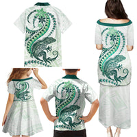 Green Maori Tuatara Family Matching Puletasi and Hawaiian Shirt Luxury Pastel Pattern LT01 - Polynesian Pride