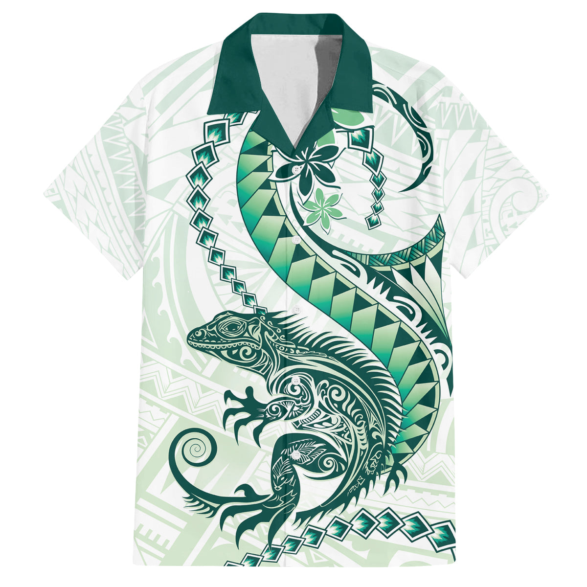 Green Maori Tuatara Family Matching Puletasi and Hawaiian Shirt Luxury Pastel Pattern LT01 Dad's Shirt - Short Sleeve Green - Polynesian Pride