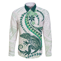 Green Maori Tuatara Family Matching Puletasi and Hawaiian Shirt Luxury Pastel Pattern LT01 Dad's Shirt - Long Sleeve Green - Polynesian Pride