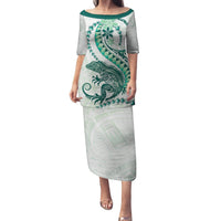 Green Maori Tuatara Family Matching Puletasi and Hawaiian Shirt Luxury Pastel Pattern LT01 Mom's Dress Green - Polynesian Pride
