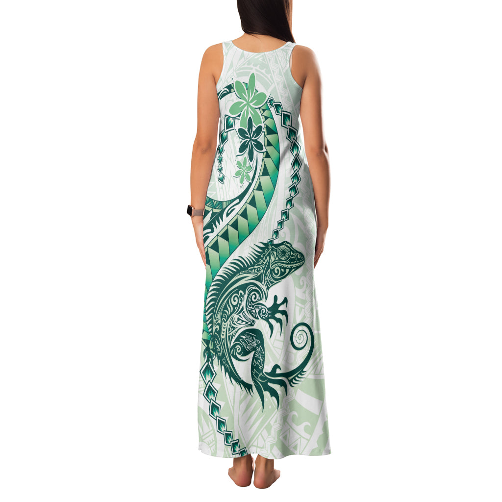 Green Maori Tuatara Family Matching Tank Maxi Dress and Hawaiian Shirt Luxury Pastel Pattern