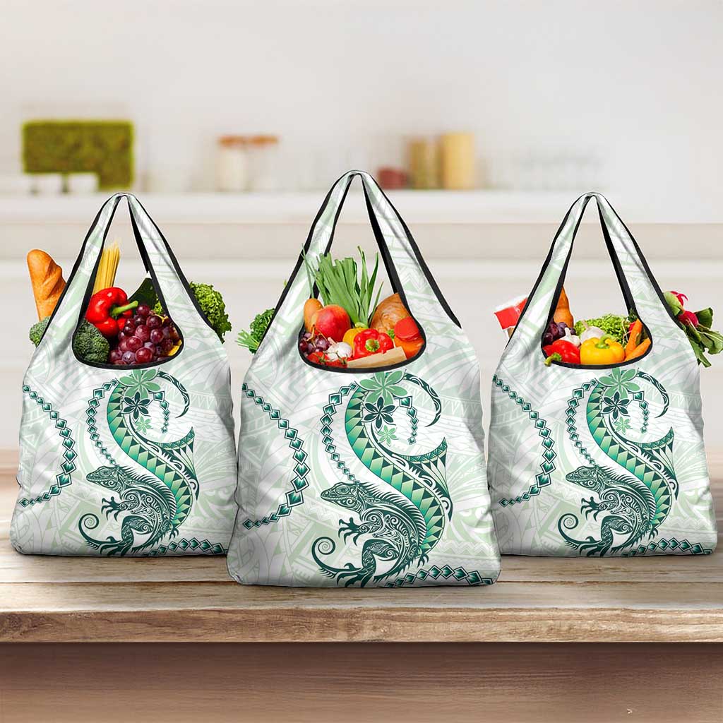 Green Maori Tuatara Grocery Bag Luxury Pastel Pattern
