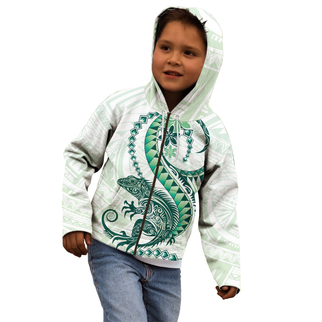 Green Maori Tuatara Kid Hoodie Luxury Pastel Pattern