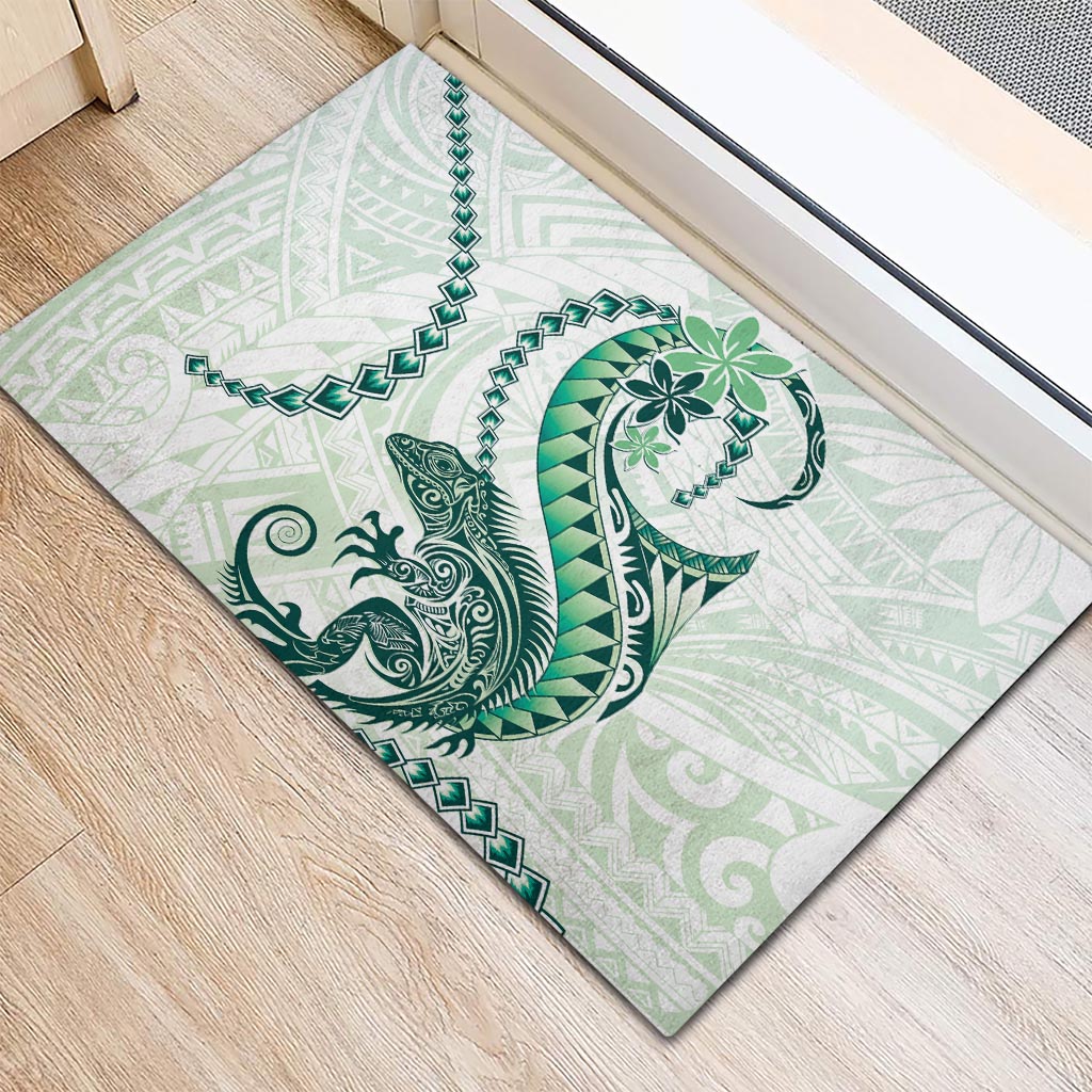 Green Maori Tuatara Rubber Doormat Luxury Pastel Pattern