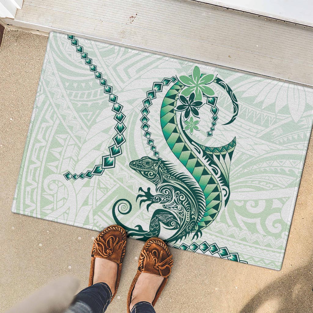 Green Maori Tuatara Rubber Doormat Luxury Pastel Pattern