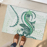Green Maori Tuatara Rubber Doormat Luxury Pastel Pattern