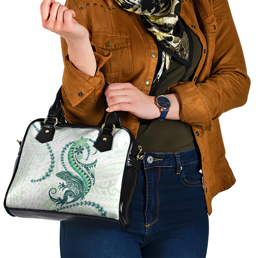 Green Maori Tuatara Shoulder Handbag Luxury Pastel Pattern