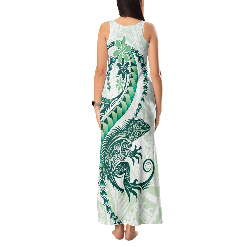 Green Maori Tuatara Tank Maxi Dress Luxury Pastel Pattern
