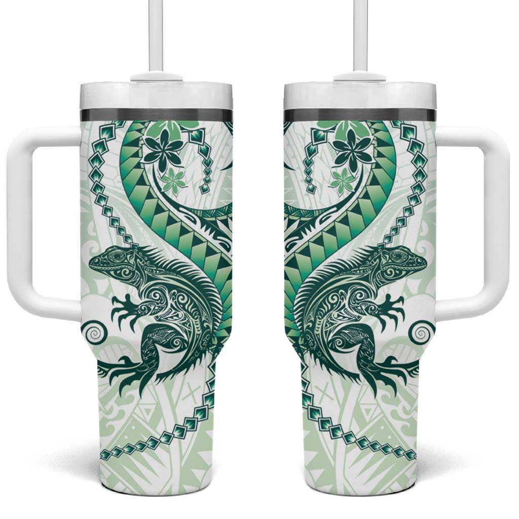 Green Maori Tuatara Tumbler With Handle Luxury Pastel Pattern