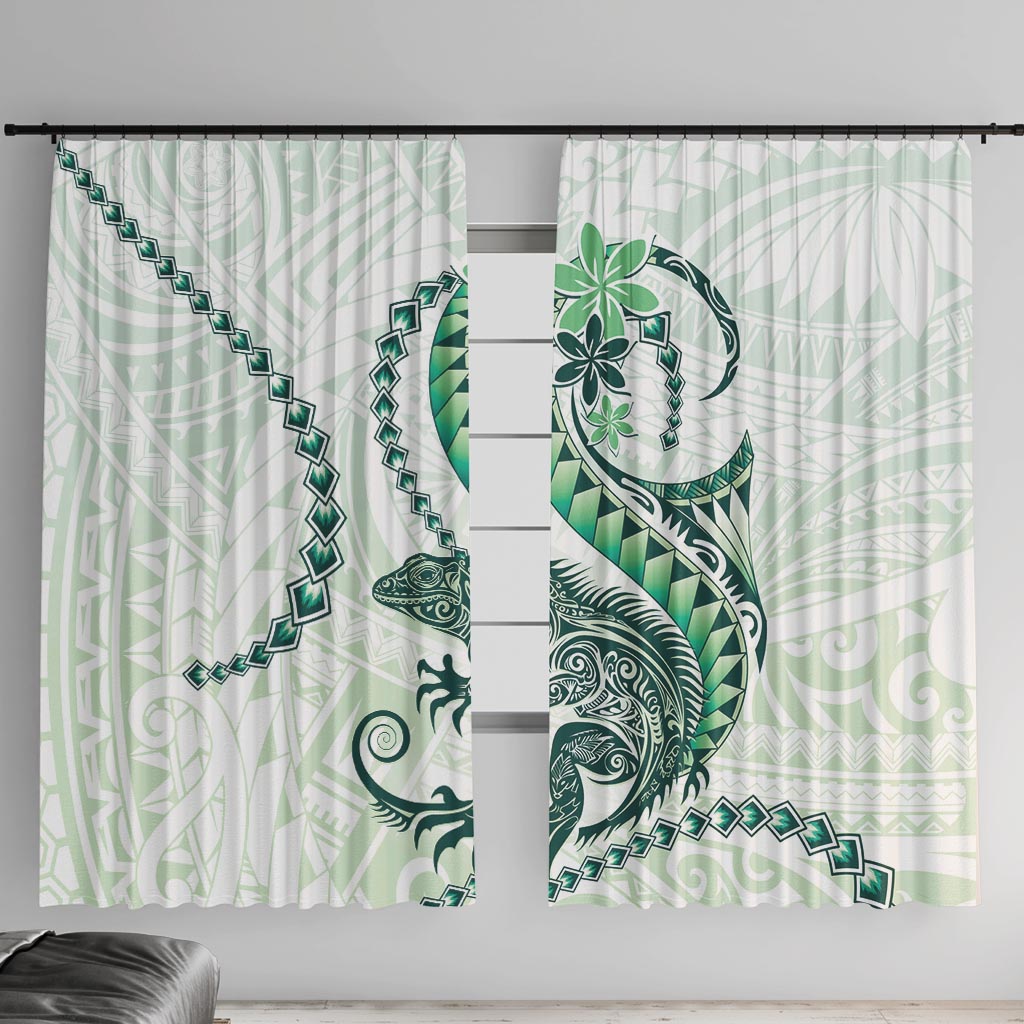 Green Maori Tuatara Window Curtain Luxury Pastel Pattern
