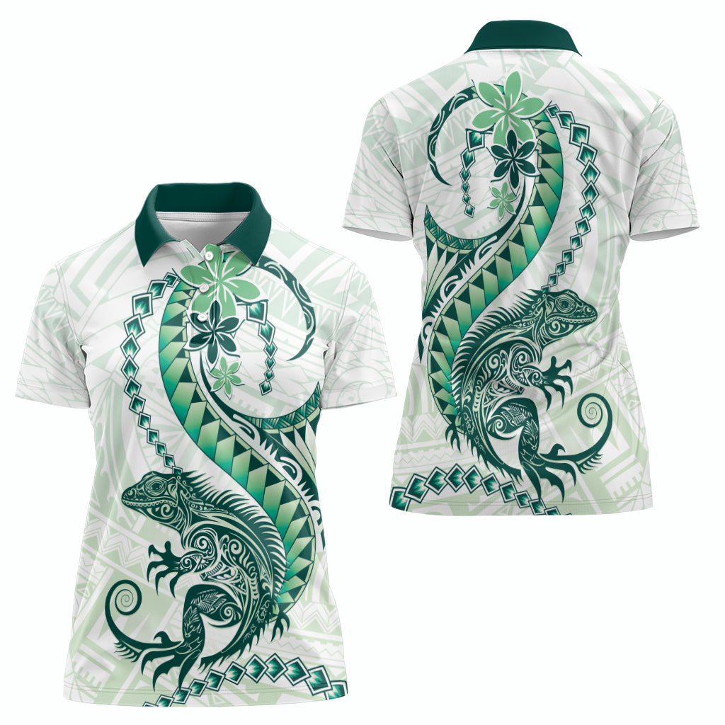 Green Maori Tuatara Women Polo Shirt Luxury Pastel Pattern