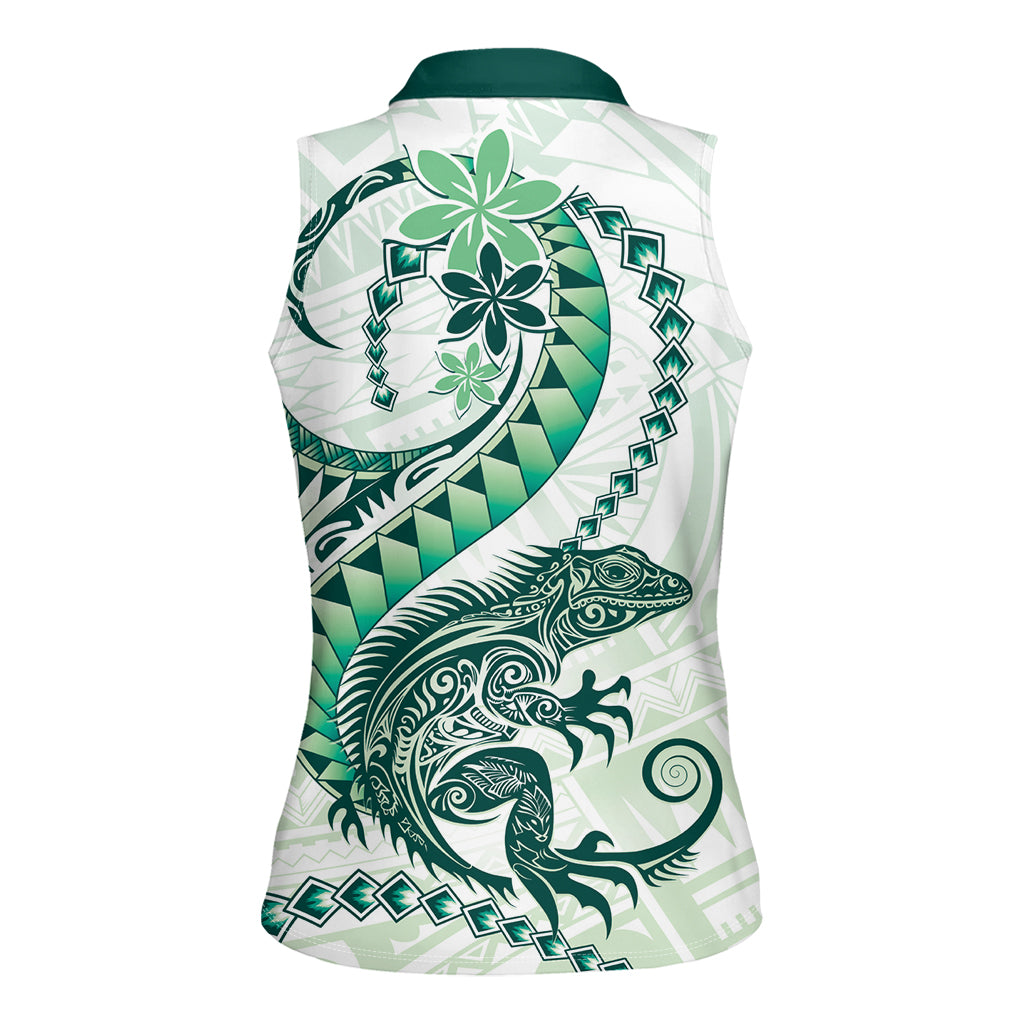 Green Maori Tuatara Women Sleeveless Polo Shirt Luxury Pastel Pattern