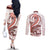 Red Maori Tuatara Couples Matching Off The Shoulder Long Sleeve Dress and Long Sleeve Button Shirt Luxury Pastel Pattern