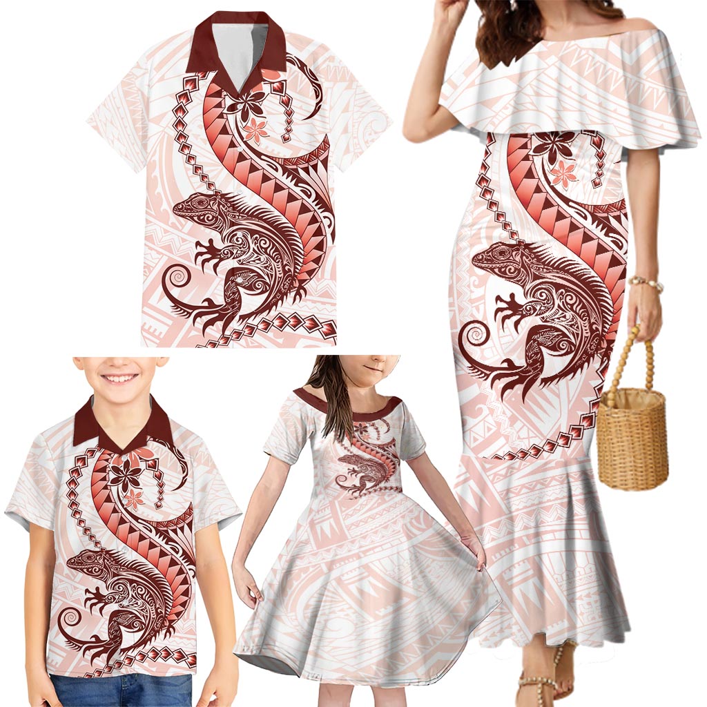 Red Maori Tuatara Family Matching Mermaid Dress and Hawaiian Shirt Luxury Pastel Pattern
