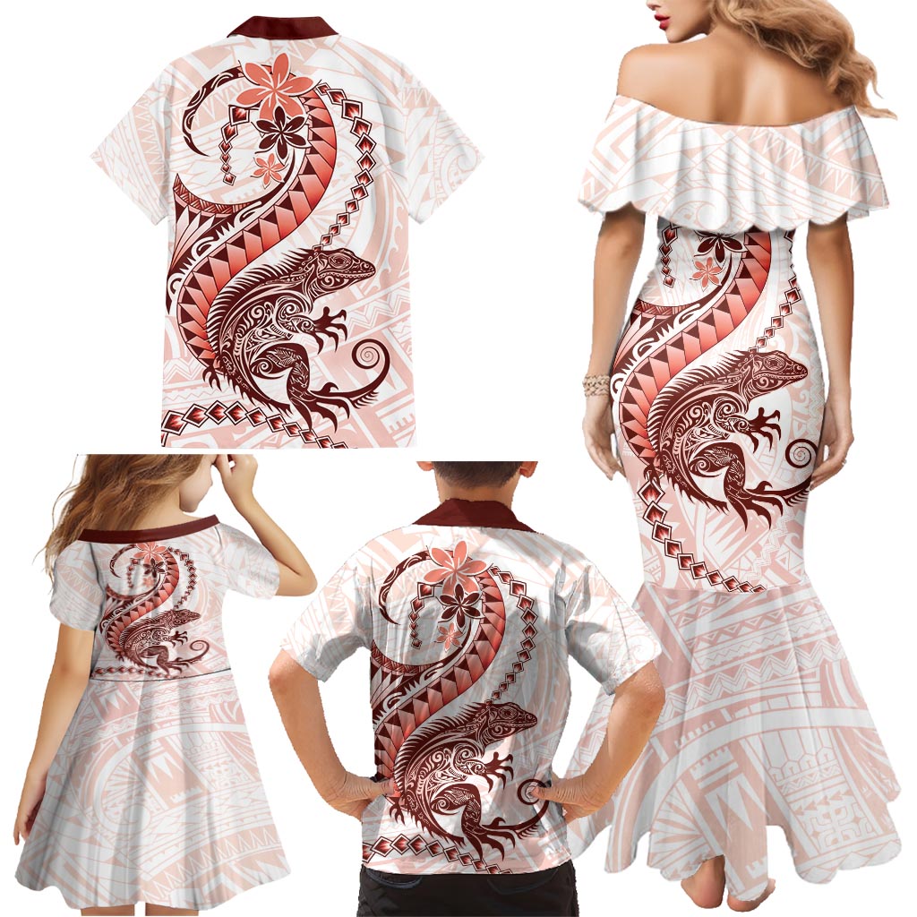 Red Maori Tuatara Family Matching Mermaid Dress and Hawaiian Shirt Luxury Pastel Pattern