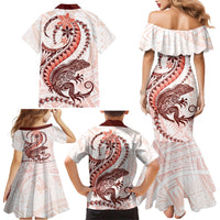 Red Maori Tuatara Family Matching Mermaid Dress and Hawaiian Shirt Luxury Pastel Pattern