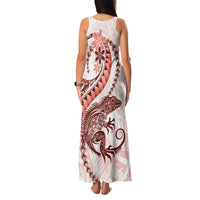 Red Maori Tuatara Family Matching Tank Maxi Dress and Hawaiian Shirt Luxury Pastel Pattern