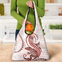 Red Maori Tuatara Grocery Bag Luxury Pastel Pattern