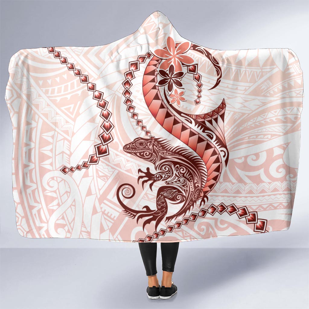 Red Maori Tuatara Hooded Blanket Luxury Pastel Pattern LT01 One Size Red - Polynesian Pride