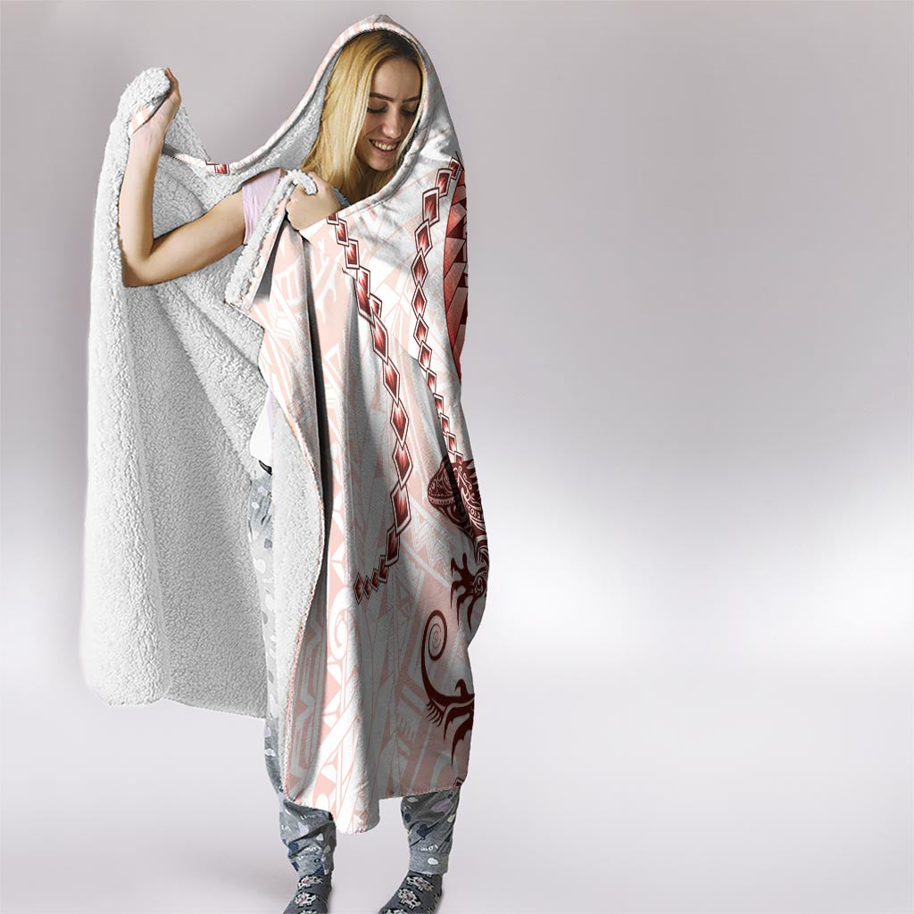 Red Maori Tuatara Hooded Blanket Luxury Pastel Pattern LT01 - Polynesian Pride