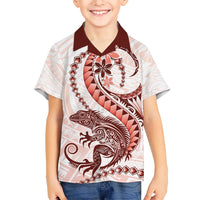 Red Maori Tuatara Kid Hawaiian Shirt Luxury Pastel Pattern