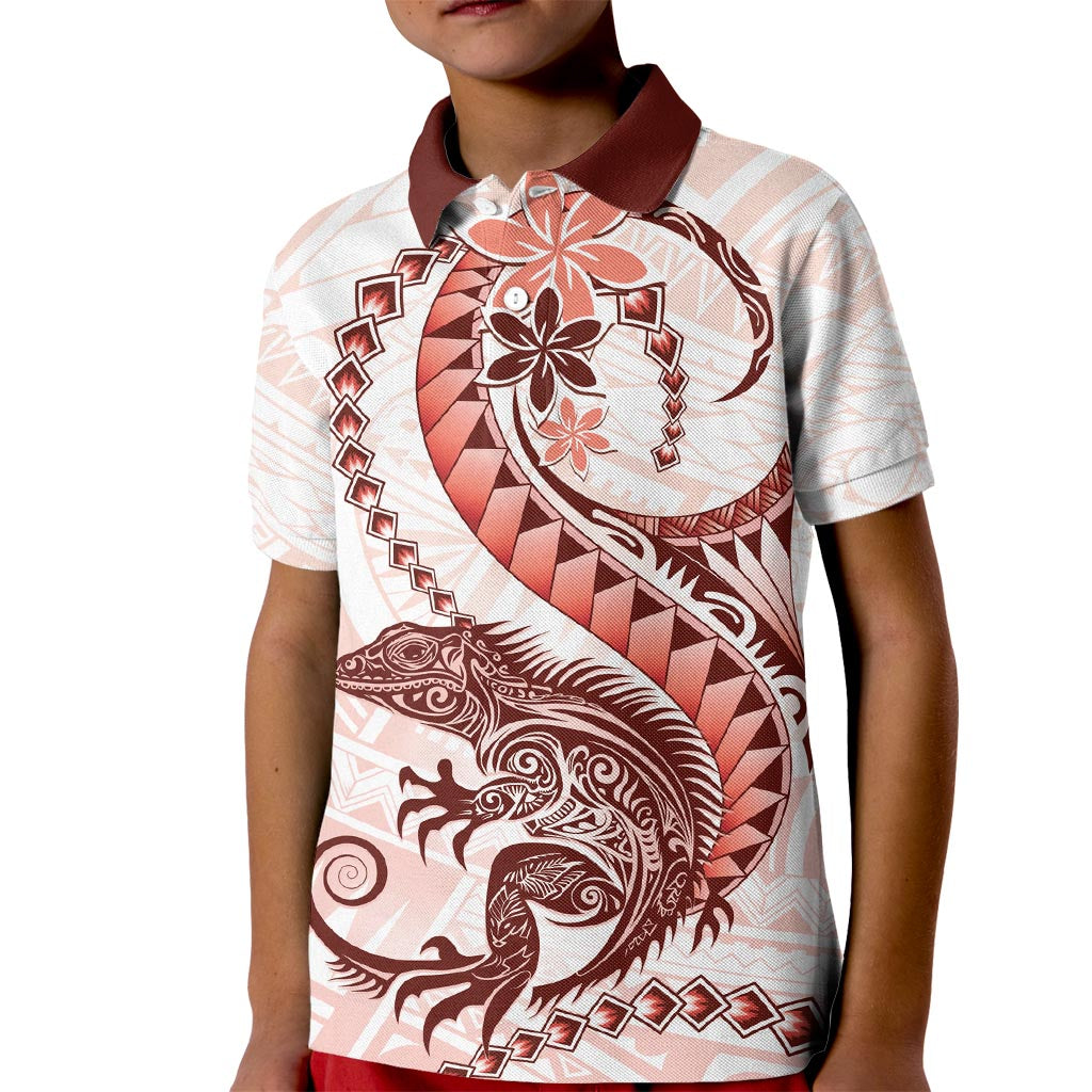 Red Maori Tuatara Kid Polo Shirt Luxury Pastel Pattern