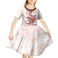 Red Maori Tuatara Kid Short Sleeve Dress Luxury Pastel Pattern