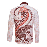 Red Maori Tuatara Long Sleeve Button Shirt Luxury Pastel Pattern