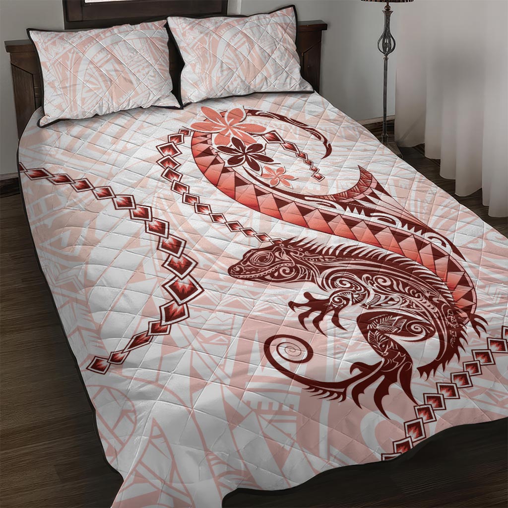 Red Maori Tuatara Quilt Bed Set Luxury Pastel Pattern LT01 Red - Polynesian Pride