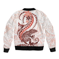 Red Maori Tuatara Sleeve Zip Bomber Jacket Luxury Pastel Pattern LT01 - Polynesian Pride