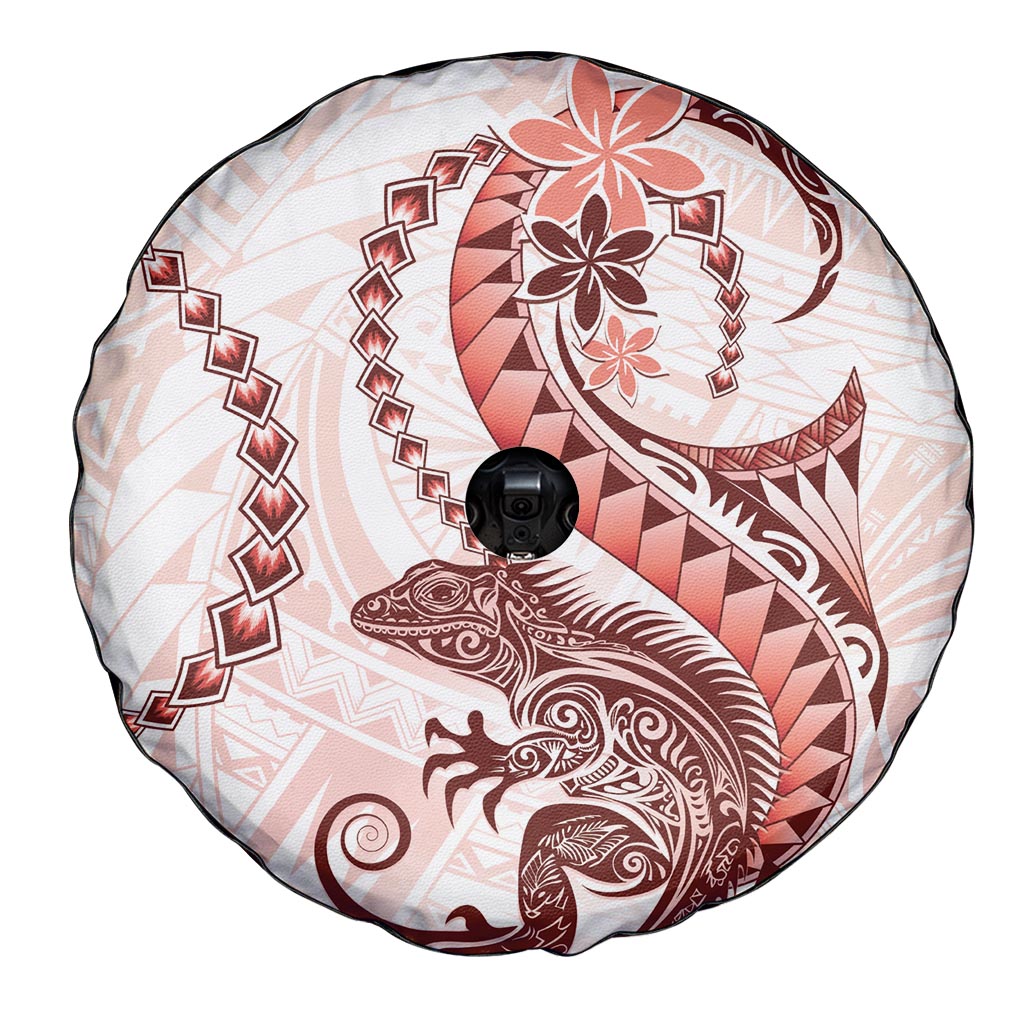 Red Maori Tuatara Spare Tire Cover Luxury Pastel Pattern