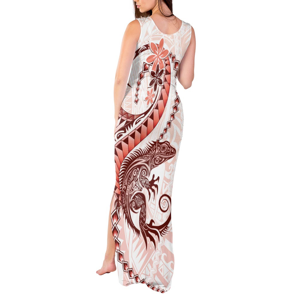 Red Maori Tuatara Tank Maxi Dress Luxury Pastel Pattern